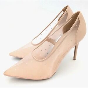 Wild Diva Lounge Size 6.5 Nude Mesh Rhinestone Pointed Toe Stiletto Pumps Heels